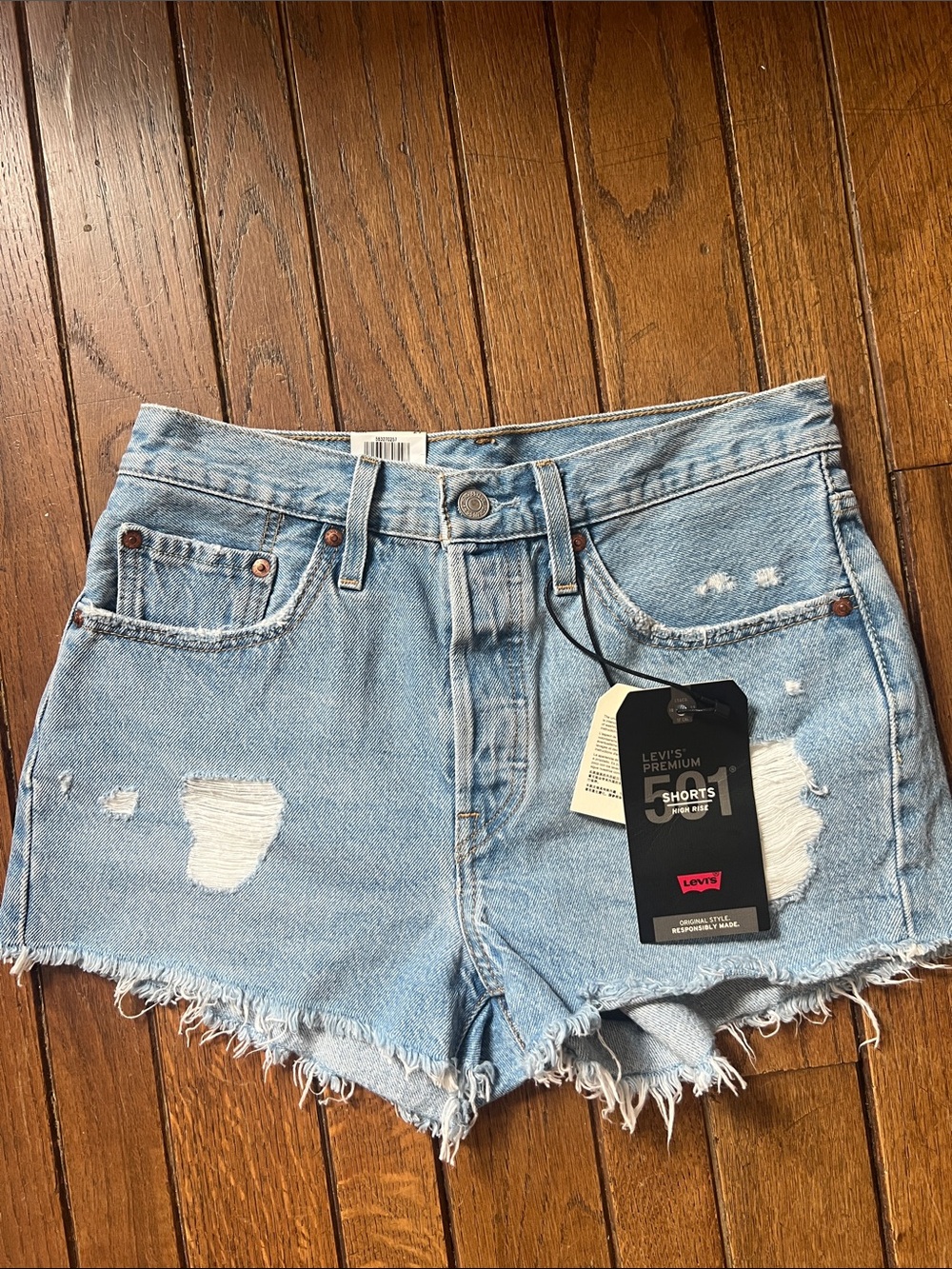 Levi's Premium Denim 501 Shorts Distressed Black Label Size 27 NWT